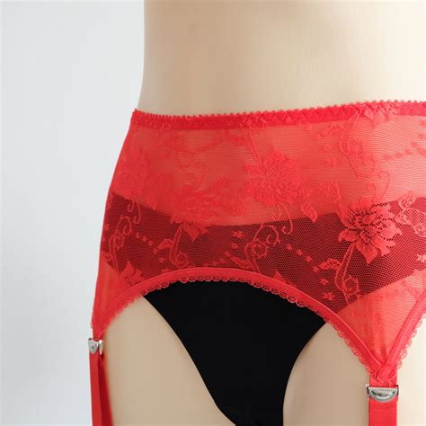 Luxallacki Sheer Floral Lace 4 Straps Suspender Garter Belt Underwear