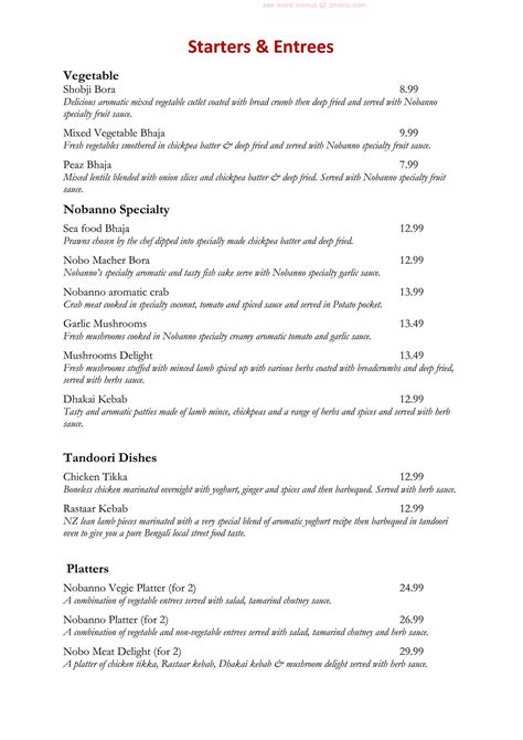 Online Menu of Nobanno Restaurant Bar & Cafe Restaurant, Christchurch ...