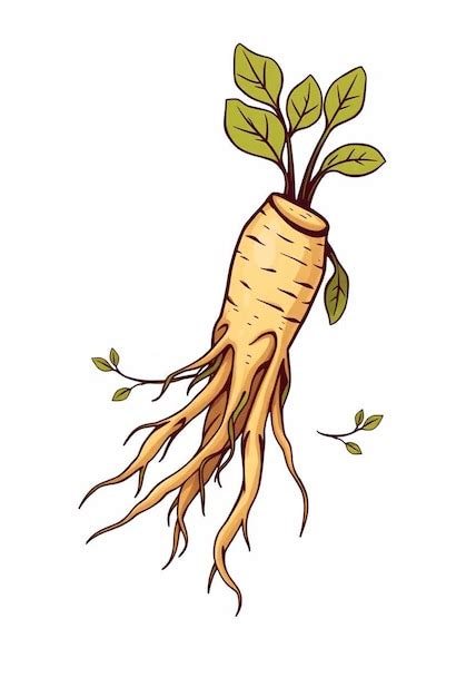 Ginseng Root Panax Medical Herb Plant Illustration Premium Ai