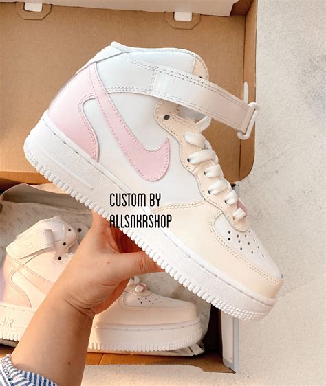 Nike Air Force 1 Mid Custom Pastel Pink Biege Af1 Etsy