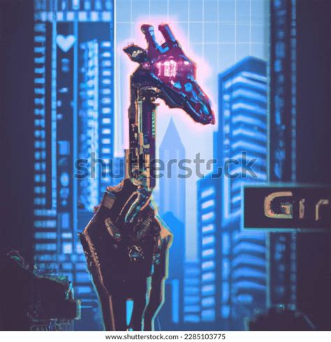 Yapay Zeka Retimi Pixel Art Vectorstyle Image Cyberpunk Giraffe