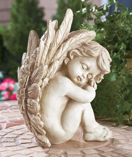 New Detailed Antiqued Sleeping Cherub Angel Statue In Or Outdoor Garden