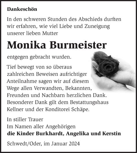 Traueranzeigen von Monika Burmeister Märkische Onlinezeitung Trauerportal