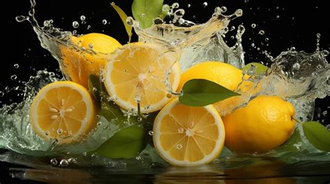 Premium Photo Lemon Slices Falling Into Water With Splashes