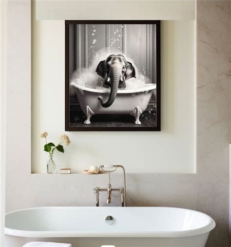 Poster Of Cute Elephant In Tub Printable Wall Art Elephant Photo