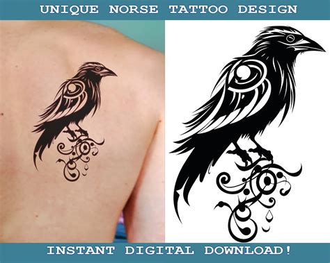 Black Raven Tattoo Design Instant Digital Download Transparent Background Norse Mythology ...