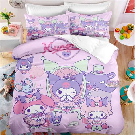 My Melody And Kuromi Duvet Kawaii Cartoon Bedding Set Twin Etsy