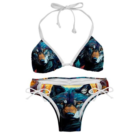 Wolf Adjustable Strap Bikini Set With Detachable Sponge Two Pack