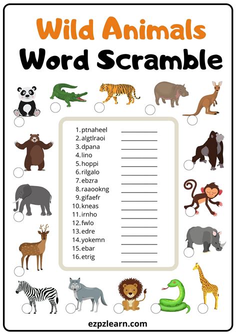 Wild Animals Word Scramble 2