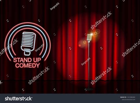 Stand Comedy Neon Microphone Sign Red Stock Vector Royalty Free