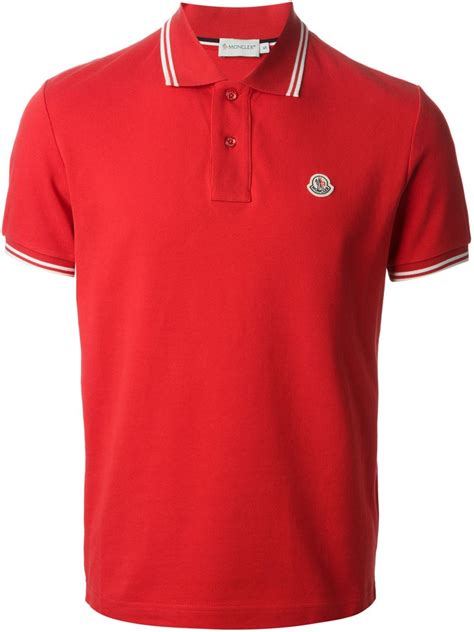 Moncler Striped Trim Polo Shirt In Red For Men Lyst