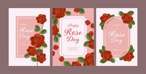 Free Vector | Realistic rose day greeting cards collection