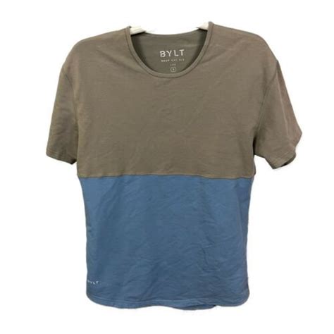 BYLT Mens Drop Cut Luxe Color Block Blue Tan T Shirt Size Small EBay