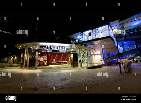 South Bank Entrance To Blackfriars Station At Night London England