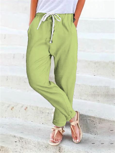 Women Casual Linen Cotton Straight Pant Noracora