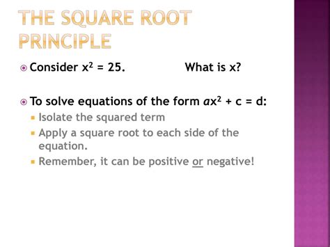 The Square Root Principle And Completing The Square Ppt Download