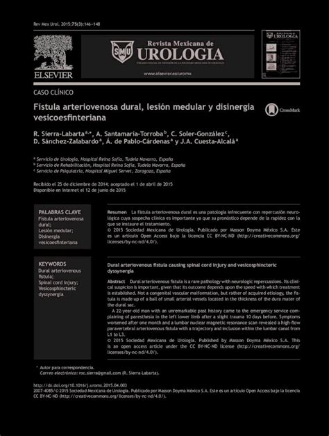 PDF Fístula arteriovenosa dural lesión medular y disinergia PDF