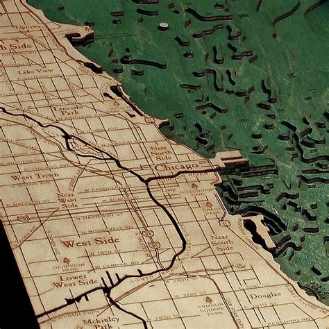 Chicago Wooden Map Art Topographic 3d Chart