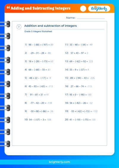 FREE Printable Adding And Subtracting Integers Worksheets PDFs