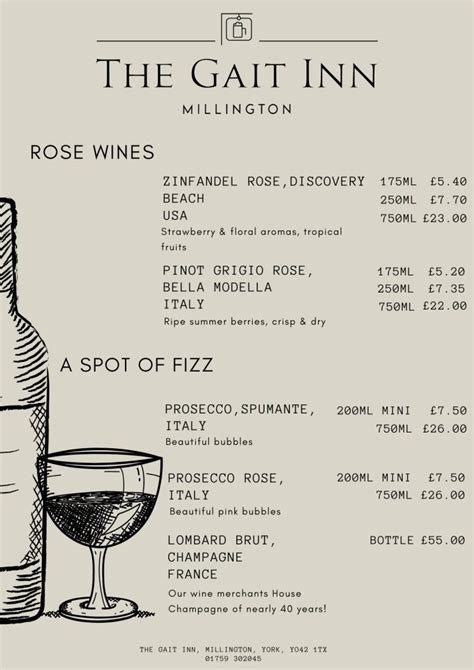 Wine Menu The Gait Inn Millington