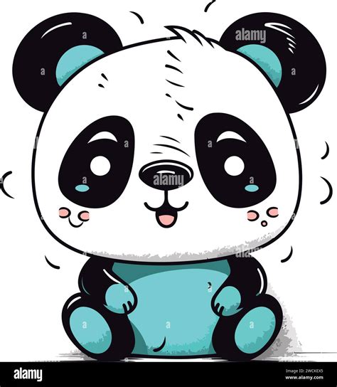 Cute cartoon panda with blue eyes sitting. Vector illustration Stock ...