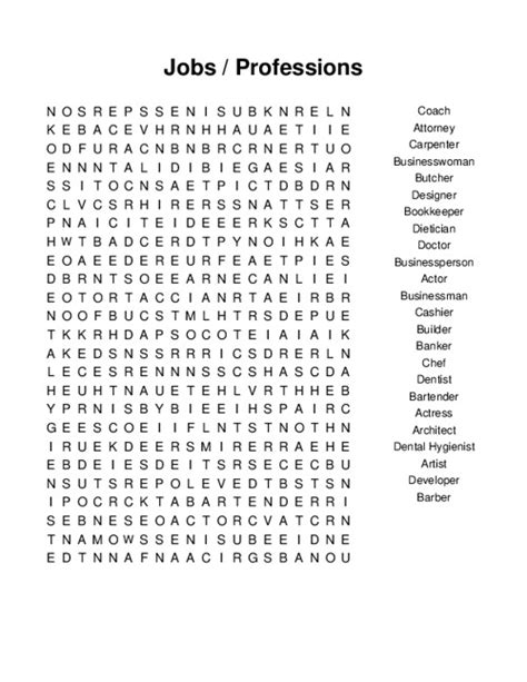 Jobs Professions Word Search