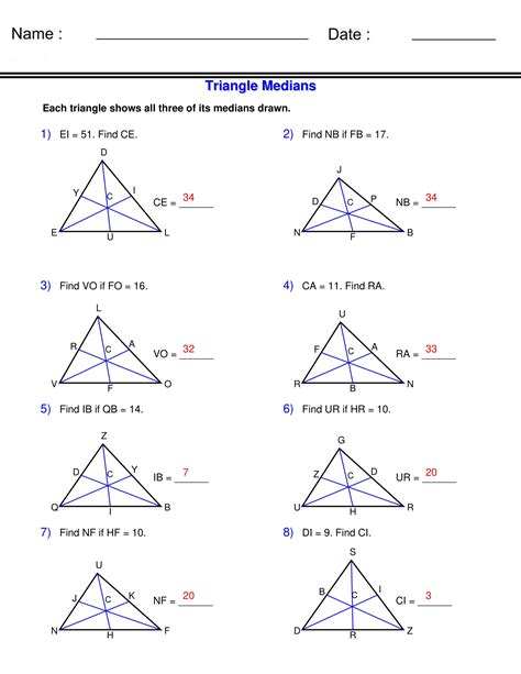 Medians of Triangles - Triangle Worksheets | Made By Teachers