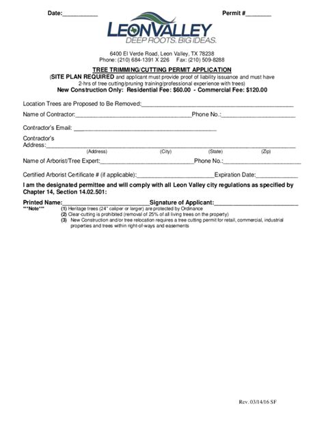 Fillable Online TREE TRIMMING CUTTING PERMIT APPLICATION New Fax