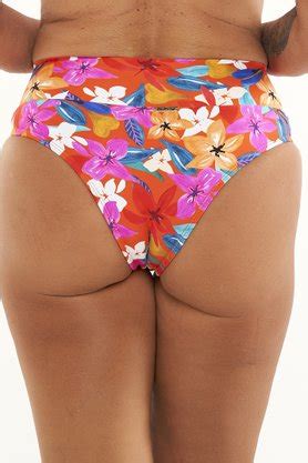 Calcinha De Biqu Ni Barra Em V Laranja Floral Ilha Bikini