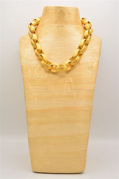 Givenchy Vintage Logo Necklace Brushed Gold Heavy Lin Gem