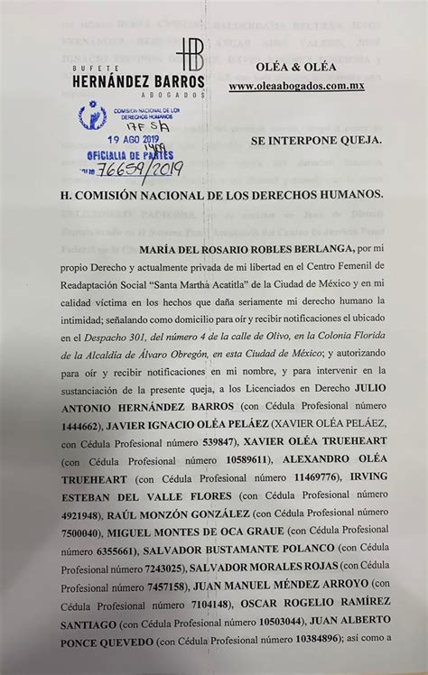 Rosario Robles Defensa Interpone Denuncia Ante Cndh Contra Juez Grupo