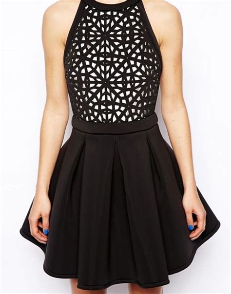 Asos Premium Cutwork Skater Dress In Black Mono Lyst