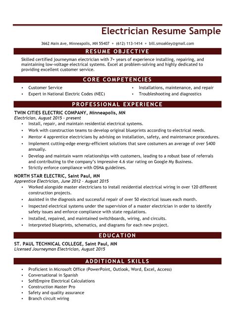 Download Free Electrician Resume Docx Word Docx Word Template On