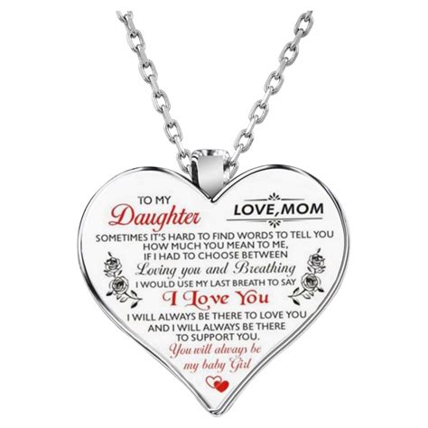 Pompotops Personalized Love Heart Pendant Necklace To My Daughter Love Mom Heart Necklace