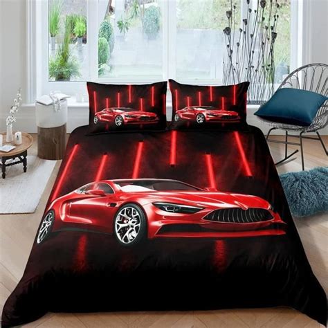 Housse Couette 220x240 Voiture de sport rouge noir 3d Imprimée