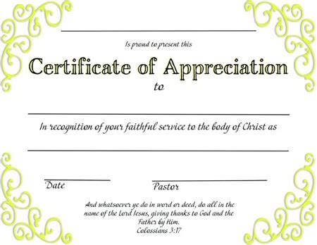 Certificate Of Appreciation Wording For Church