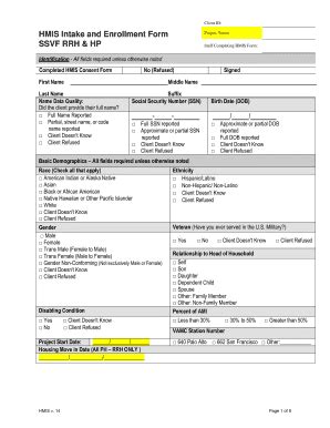 Fillable Online HMIS Intake For SSVF Rapid Rehousing And Homeless