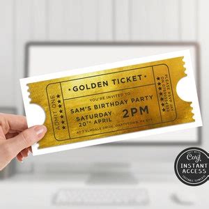 Editable Golden Ticket Party Invitation Template Golden Ticket Party ...