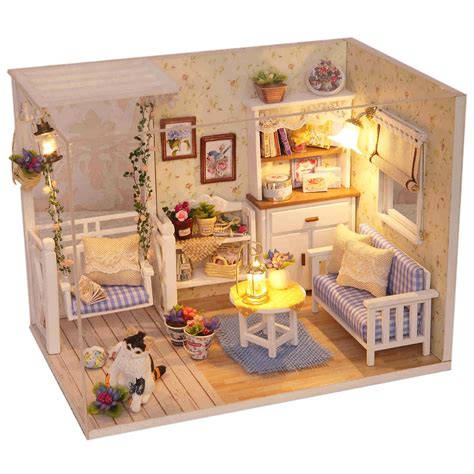 Buy Ogrmar Wooden Dollhouse Miniatures DIY House Kit with Cover and Led ...