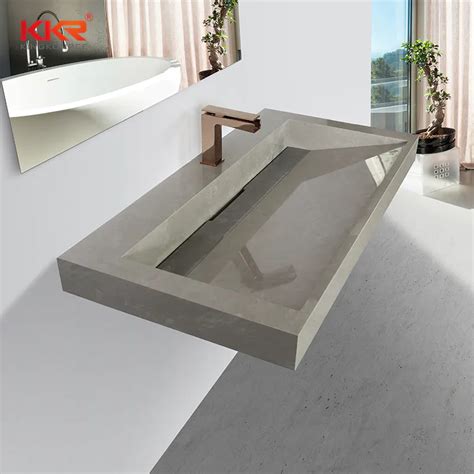 Marble Looking Stone Sink Wall Hung Basin Solid Surface Kingkonree