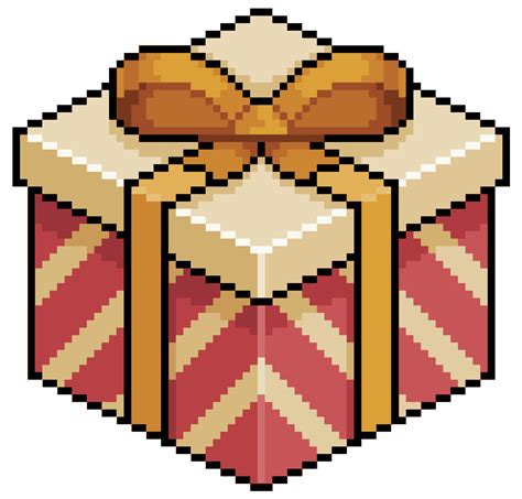 Pixel Art Christmas Or Birthday Gift Red And Gold Box Vector Bit