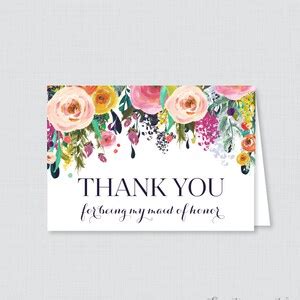 Printable Maid Of Honor Thank You Cards Floral Thank You For Being My