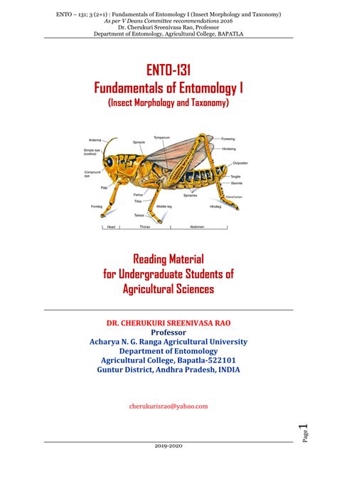 Pdf Fundamentals Of Entomology I Insect Morphology And Taxonomy