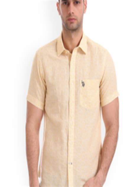 Buy U S Polo Assn Men Yellow Regular Fit Printed Casual Shirt