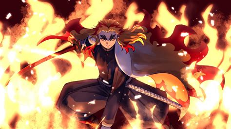 Demon Slayer Kyojuro Rengoku Jumping With Sword On Fire HD Anime ...