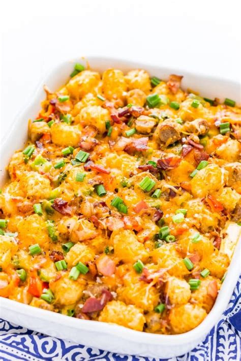 Cheesy Tater Tot Breakfast Casserole Sugar And Soul