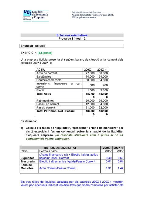 Solució PS 2 20221130 ca Anàlisi dels Estats Financers Curs 2022