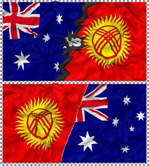 Premium Psd Kyrgyzstan Vs Australia Half Combined Flag Cloth Bump Texture 3d Rendering