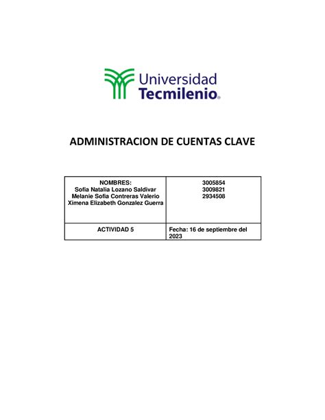 ACT 5 Cuentas Clave ADMINISTRACION DE CUENTAS CLAVE NOMBRES Sofia