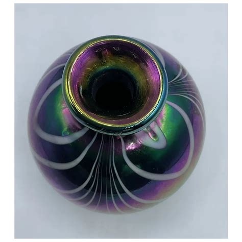 Iridescent Feathered Art Glass Vase Ruby Lane